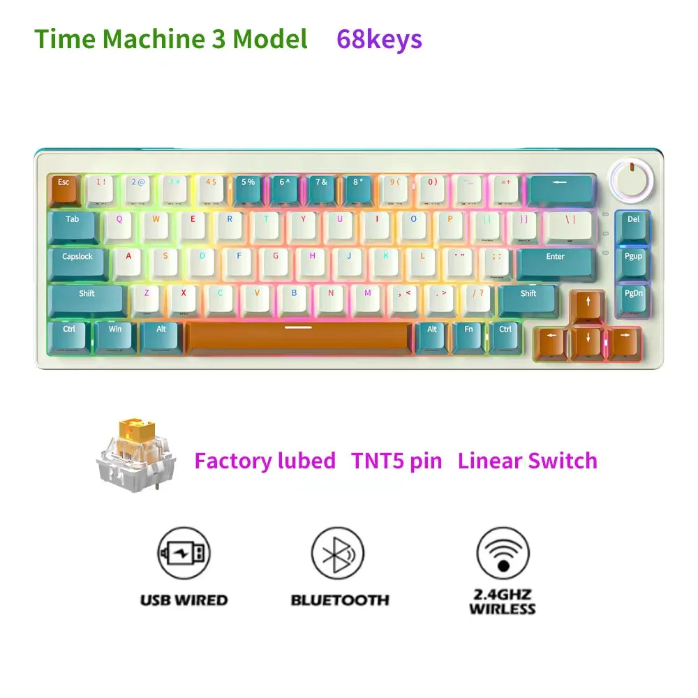 FuryCube ZA68 Pro(EN/RU)  68 Keys Mechanical Keyboard Hot Swappable 3 Modes PBT RGB 65% Gaming Keyboards Linear Switch