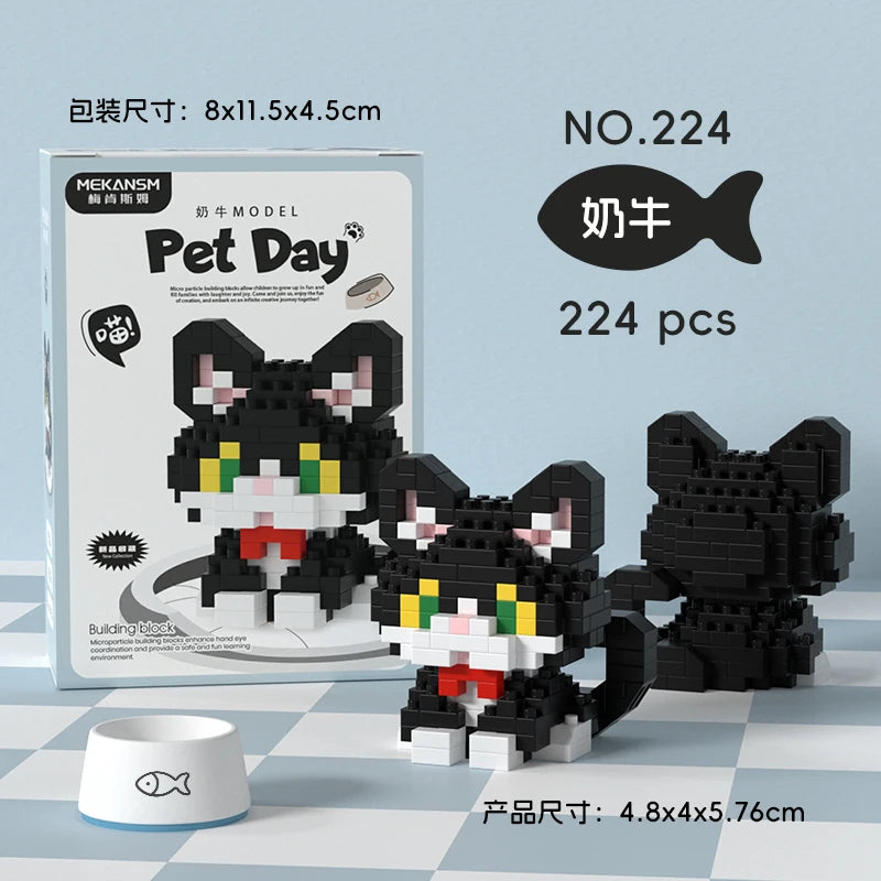 HUIQIBAO MINI Cute Pet Dog Cat Micro Building Block Model Set Kids City Cartoon Animal Diamond Bricks Educational Toys for Adult