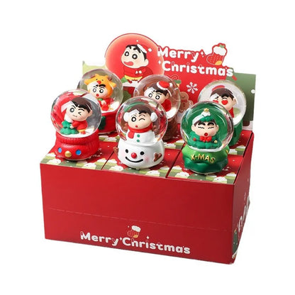 6pcs/Set Mysterious Box Cute Crayon Shin Chan Christmas Happy Crystal Ball Blind Box Desktop Decoration Christmas Surprise Gift