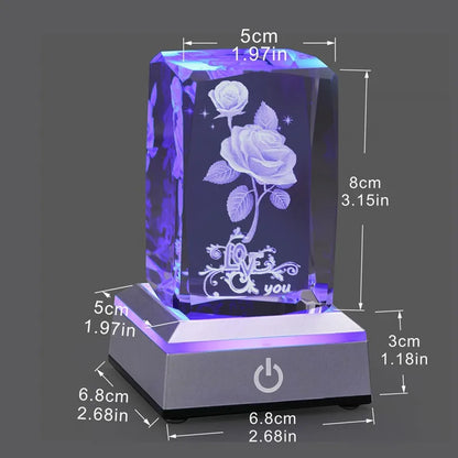 LED Laser 3D Rose Crystal With Led RGB Color Lamp New Night Light Valentine's Day Christmas Birthdays Anniversaries Lover Gifts