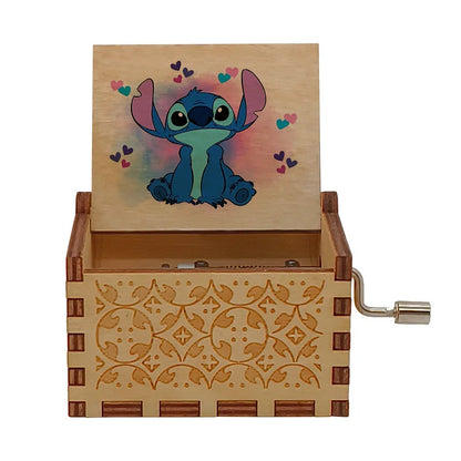 Disney Stitch Music Box Cute Cartoon Wooden Vintage Hand-Cranked Musical Box Children Presents Birthday Christmas Gifts