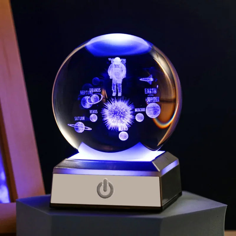 Crystal Ball Night Lights Glowing Planet Galaxy Astronaut 3D Moon Table Lamp USB Atmosphere Lamp Tabletop Decorations Kids Gifts