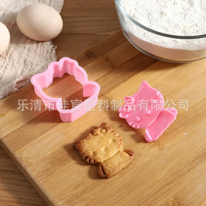 2 Pcs/set Baking Kit 3D 3D Hellos Kittys Plastic Cookie Embossed-mold Pressing Cake Mold Cartoon Fondant Cookie Mold Kid's Toy