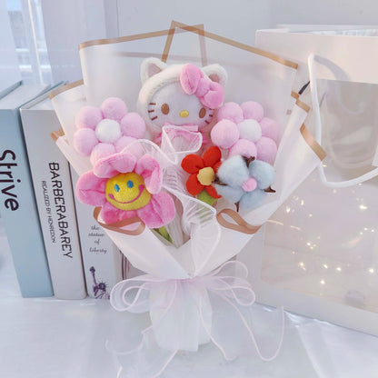 Cartoon My Melody Kuromi Cinnamoroll Kt Cat Plush Doll Holding Flower Bouquet Valentine's Day Christmas Graduation Birthday Gift