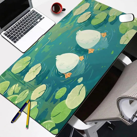 Duck Butts in Pond Desk Mat Aesthetic Cute Duck Lofi Mouse Pad Kawaii Green Deskmat Adorable Chibi Blue Gamer Girl Desk Mat XXL