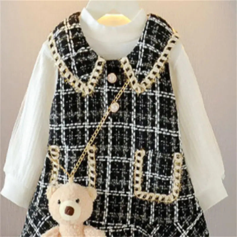 Baby Girls winter Princess Patchwork Dress 2022 New Fashion Party Costumes Kids Bowtie Casual Outfits Baby Lovely Suits 2-7Y