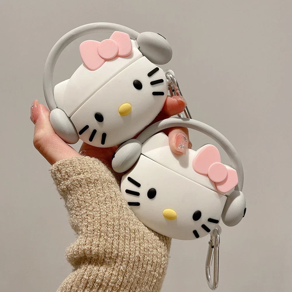 Sanrio Hello Kitty Case for Apple AirPods 1 2 3 Airpod Pro 3D Key Chain Wireless Earphone Bluetooth Headset Case Silicone Cover