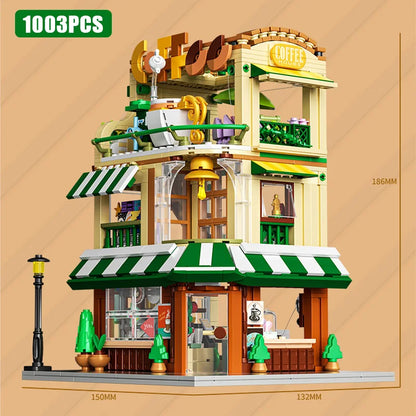 Creative Street View Wedding Salon Manor Garden House Coffee Shop Model Building Blocks City Architecture Mini Bricks Toys Gifts