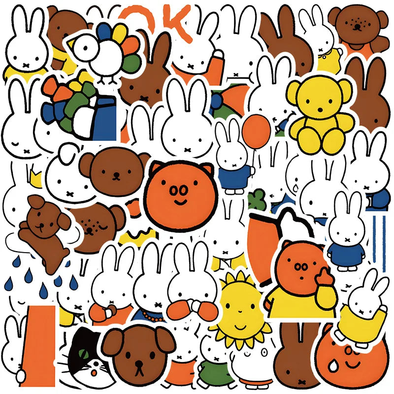 50pcs Cartoon Miffy Stickers Cute Water Cup Computer Decorate Sticker Creative Graffiti DIY Waterproof Sticker Children's Toys