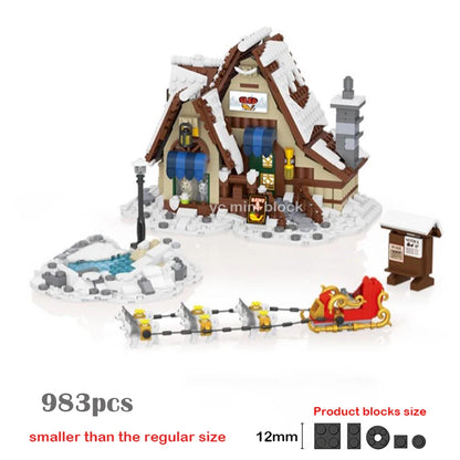 Loz Mini Street View Winter Town Santa Claus Home Building Block DIY Sled Shop Cake Shop Assembly Decor Toys For Kids Xmas Gifts