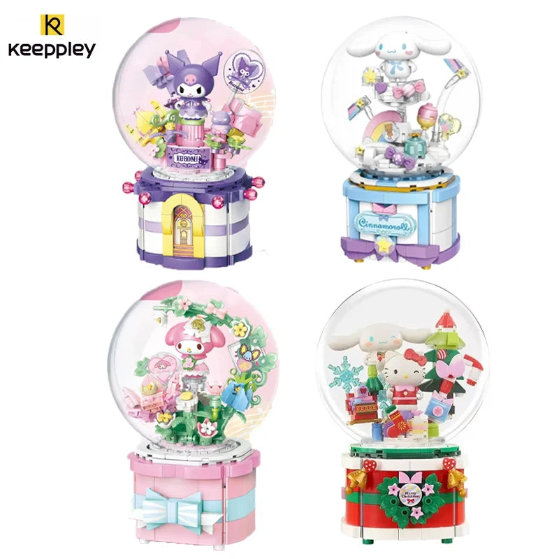 Christma Gift Keeppley Pokemon Sanrio Wish Music Box Model Picchu Hellokitty Assembly Building Block Decoration Toy for Children