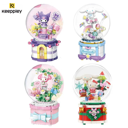 Christma Gift Keeppley Pokemon Sanrio Wish Music Box Model Picchu Hellokitty Assembly Building Block Decoration Toy for Children