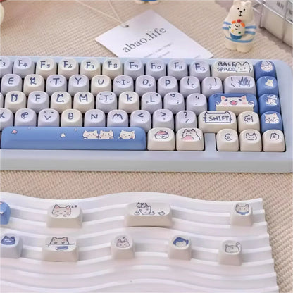 Blue Cat Cat MOA Keycap Set Thermosublimation PBT 114 Keys Cute for MX Switch 60/84/90/104/108 Layout Mechanical Keyboards