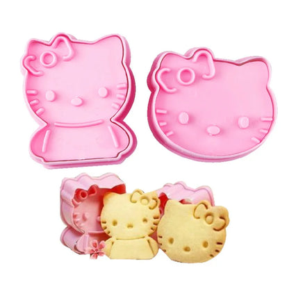 2 Pcs/set Baking Kit 3D 3D Hellos Kittys Plastic Cookie Embossed-mold Pressing Cake Mold Cartoon Fondant Cookie Mold Kid's Toy