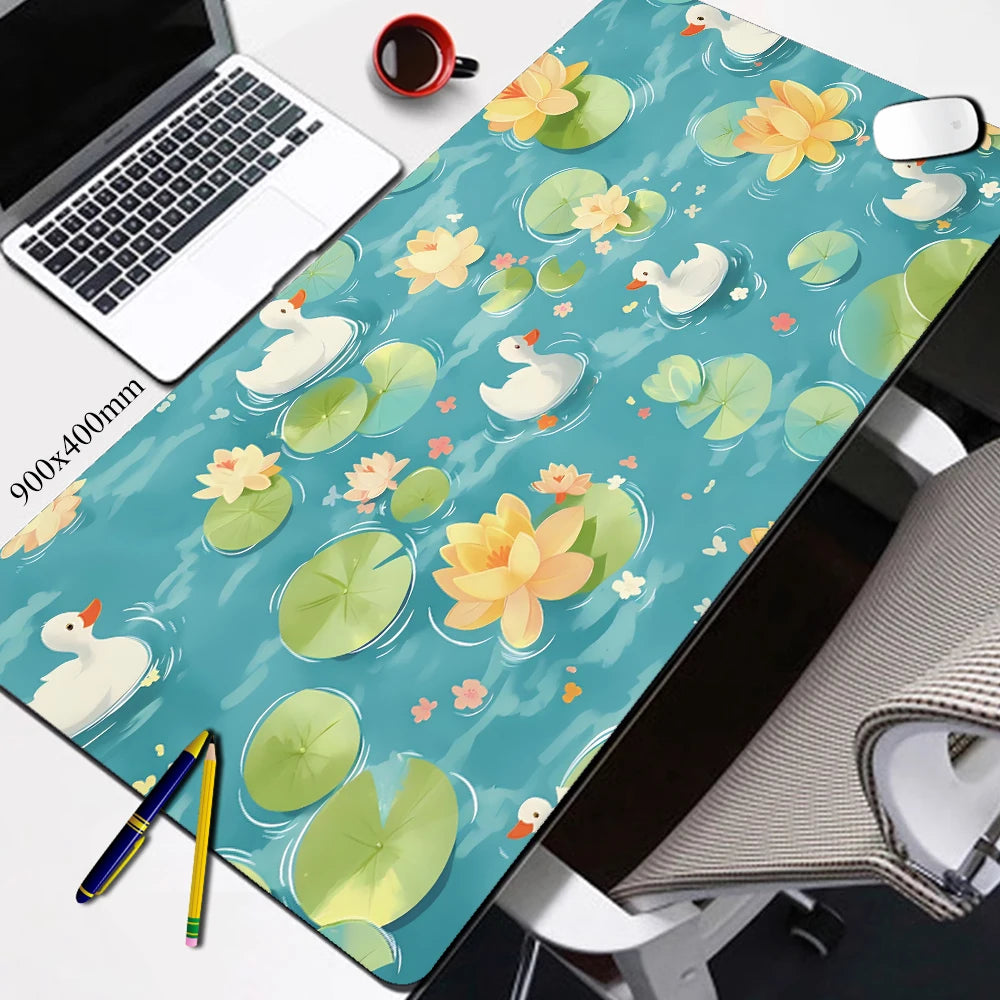 Duck Butts in Pond Desk Mat Aesthetic Cute Duck Lofi Mouse Pad Kawaii Green Deskmat Adorable Chibi Blue Gamer Girl Desk Mat XXL