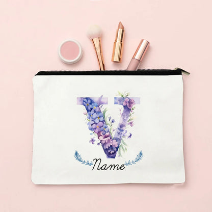 Personalized Initial with Name Makeup Bag for Women A-Z Cosmetic  Bags Girls Travel Toiletry Pouch Wedding Birthday Gift for Her