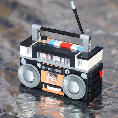 JAKI 8215 Retro Boombox Cassette Radio Music Tape Player Machine Model DIY Mini Blocks Bricks Building Toy For Children No Box