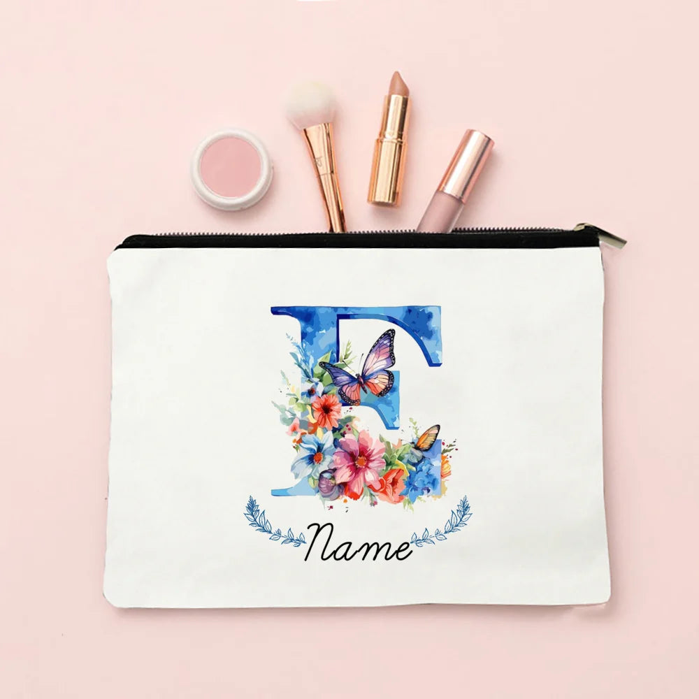 Personalized Initial with Name Makeup Bag for Women A-Z Cosmetic  Bags Girls Travel Toiletry Pouch Wedding Birthday Gift for Her