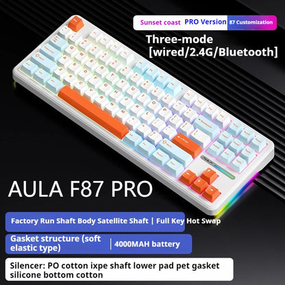 Aula F87 Pro Mechanical Keyboard Wired/2.4g Wireless/Bluetooth Hot Swap Rgb Gasket Pbt 87 Keys Customized Pc Gaminsg Keyboards