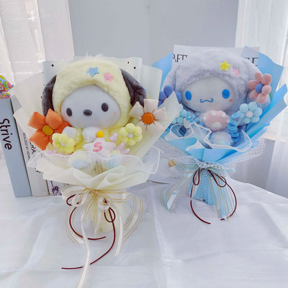 Christmas Gifts Sanrio Plush Cartoon  Bouquet My Melody Kuromi Cinnamoroll Kt Cat Plush Doll Toy Valentine Graduation Gifts