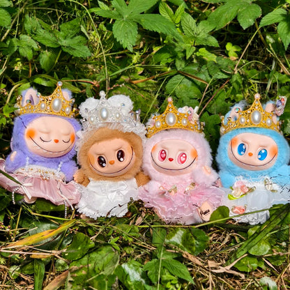 17cm Labubu Idol Dolls Retro Crown Headwear Princess Queen Wedding Dress Cute Korea Kpop Exo Hoodie Plush Doll's Accessories