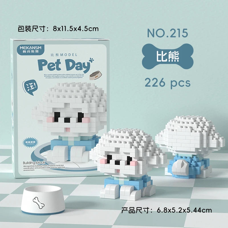 HUIQIBAO MINI Cute Pet Dog Cat Micro Building Block Model Set Kids City Cartoon Animal Diamond Bricks Educational Toys for Adult