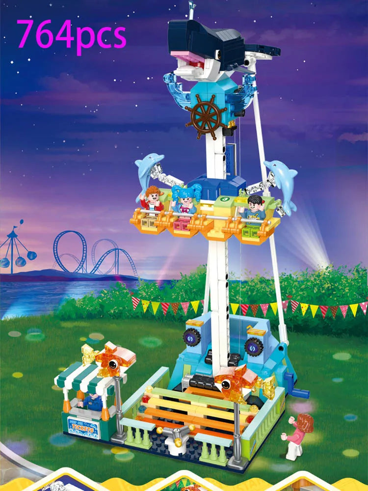 IN STOCK MOC Seabed City Playground Building Blocks Amusement Park Roller Coaster Bricks Toys for Children Birthday Gift Set