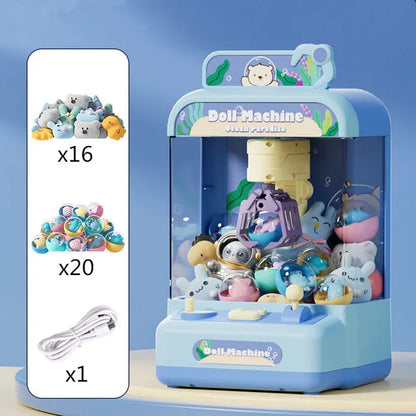 Automatic Doll Machine Toy for Kids Mini Cartoon Coin Operated Play Game Claw Crane Machines with Light Music Children Toy Gifts