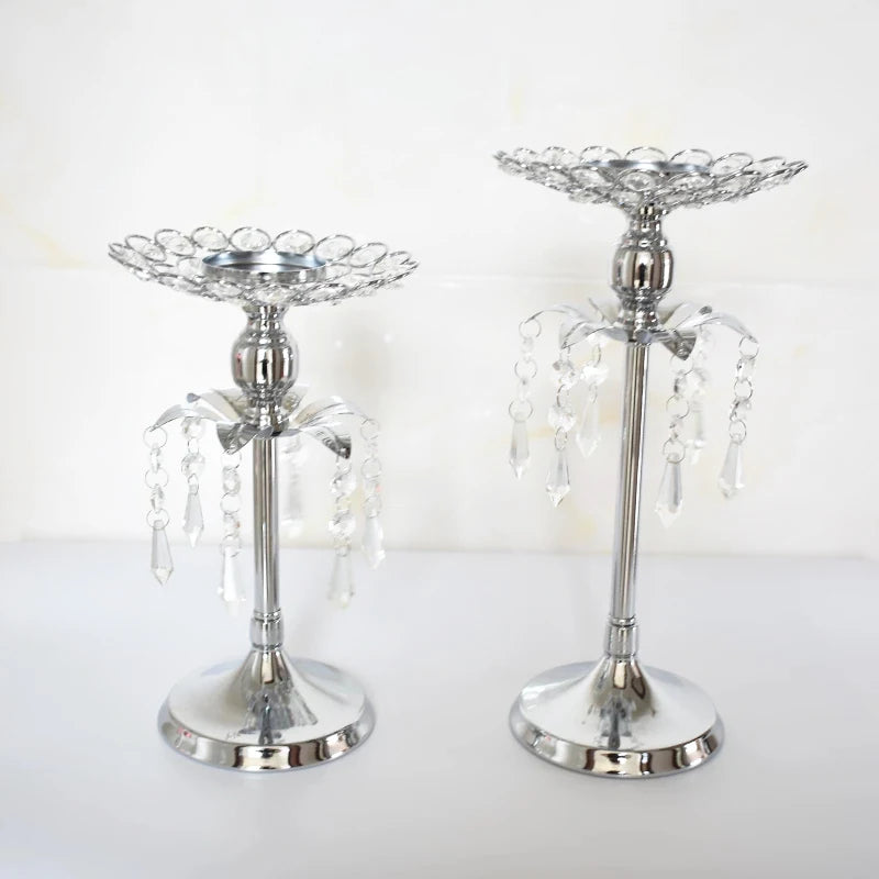 PEANDIM Silver Crystal Candle Holder Wedding Candlestick Christmas Party Table Centerpieces Candelabra Flower Vase Home Decor