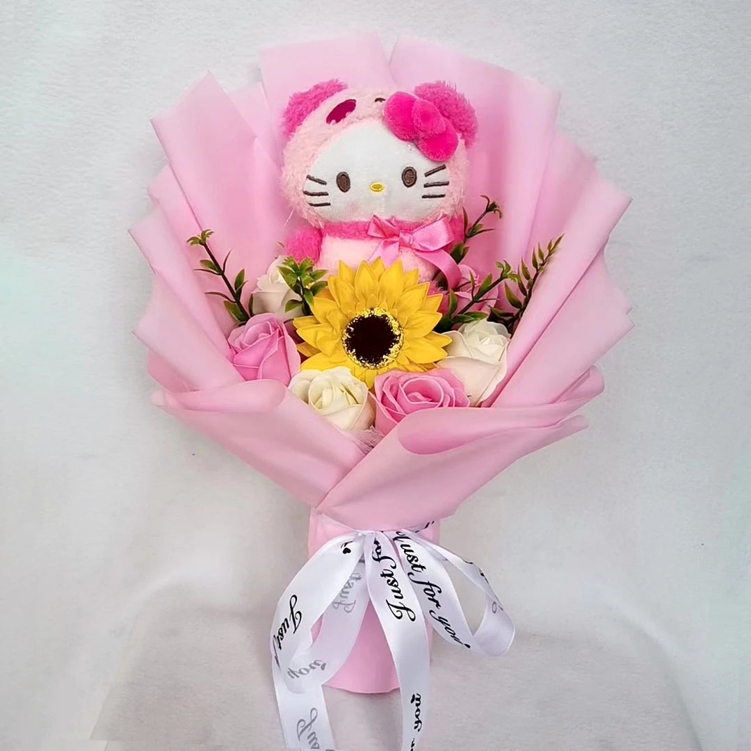 My Melody Anime Kuromi Plush Toy Cinnamoroll Handmade Cartoon  Flower Bouquet Valentine's Day Christmas Birthday Holiday Gifts