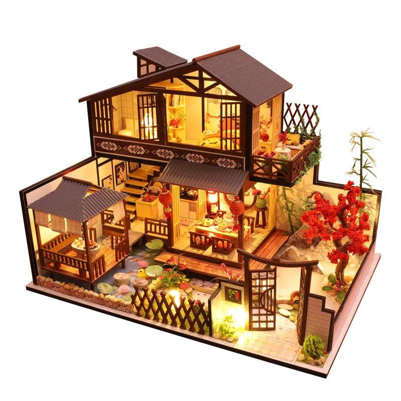 DIY Wooden Dollhouse Chinese Town Architecture Doll Houses Miniatures with Furniture Toys for Children Friend Birthday Gift