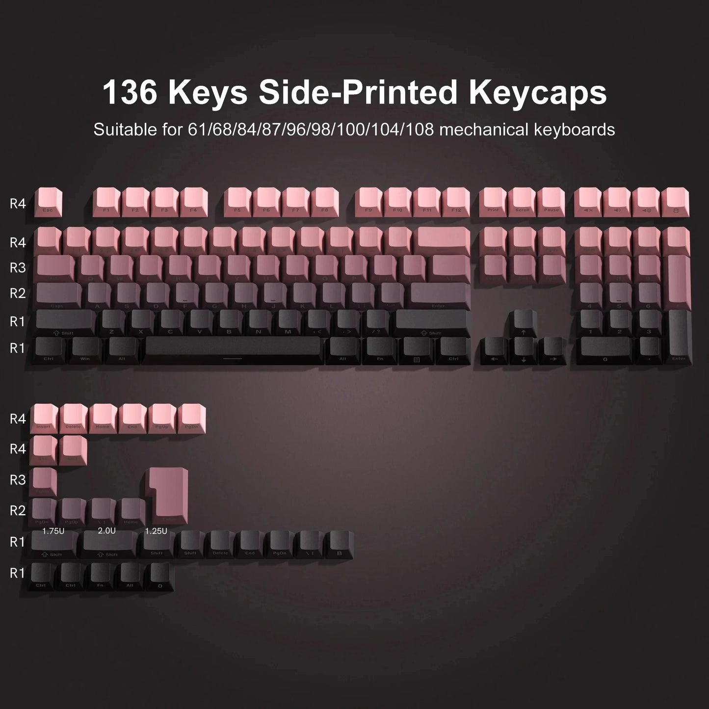 136 Key Side Print Gradient Red Cherry Profile PBT keycaps Double Shot Shine Through Backlit Key Caps For MX Mechanical Keyboard