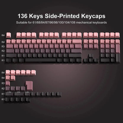 136 Key Side Print Gradient Red Cherry Profile PBT keycaps Double Shot Shine Through Backlit Key Caps For MX Mechanical Keyboard