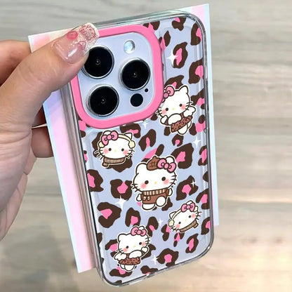 Sanrio Hello Kitty Pink Leopard Print Phone Case For iPhone 15 14 13 12 11Pro Max 78Plus XR XS MAX Y2K Girl Anti Fall Back Cover