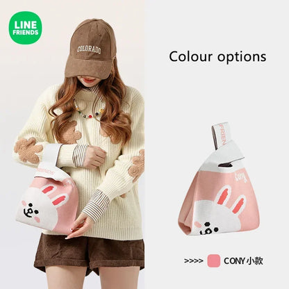 LINE FRIENDS Cony Brown Anime Kawaii Large Capacity Bag Women Work Coin Storage Wrist Bag Cartoon Shoulder Knitted Handbag Gift