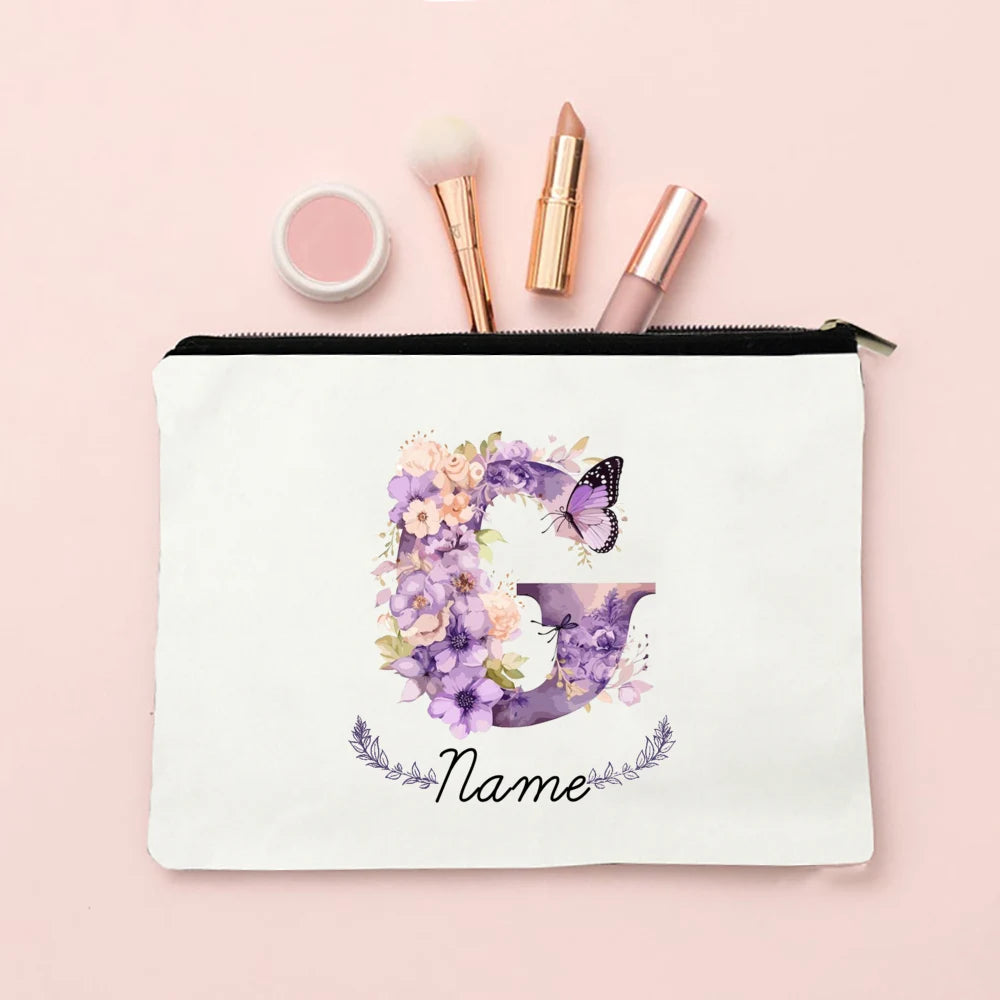 Personalized Initial with Name Makeup Bag for Women A-Z Cosmetic  Bags Girls Travel Toiletry Pouch Wedding Birthday Gift for Her