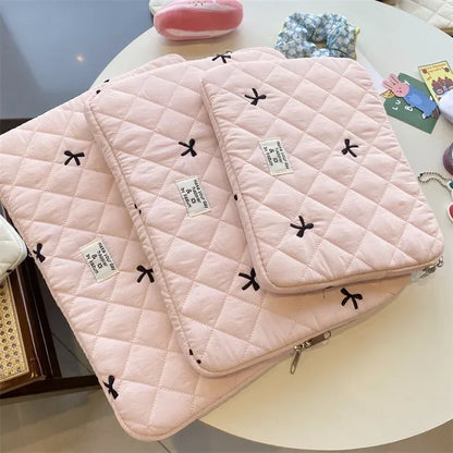 Cute Sleeve Bow Embroidery Computer Bag Tablet Sleeve Case 11 13.3 14 15.6 Inch Women Laptop Sleeves for Macbook Ipad HP ASUS