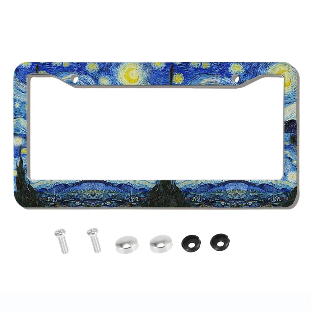 Beautiful oil painting with screws license plate holder car decoration aluminum alloy car parts American specifications A8/13