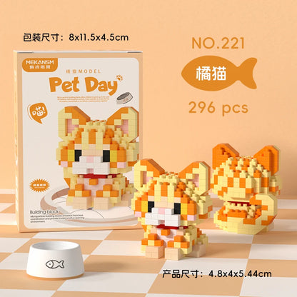 HUIQIBAO MINI Cute Pet Dog Cat Micro Building Block Model Set Kids City Cartoon Animal Diamond Bricks Educational Toys for Adult