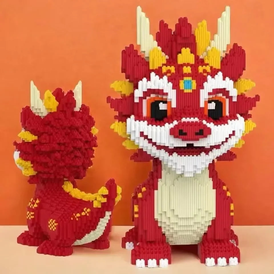 30CM DIY Kids Toys Mini Cartoon Dragon Building Blocks Model with Light Building Block Micro Bricks Christmas Birthday Gift