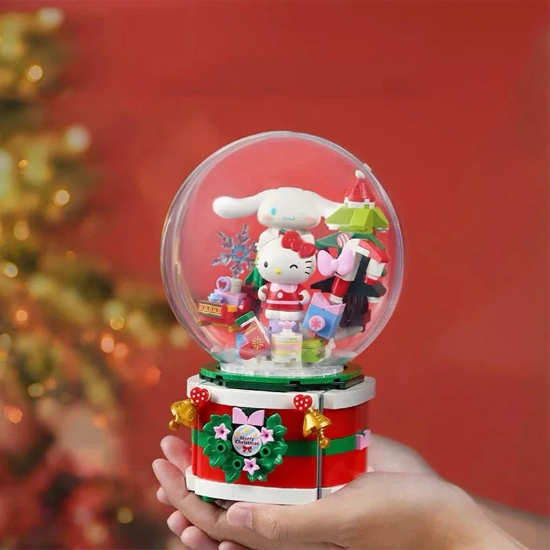 Sanrio Series Assembled Building Blocks Hello Kitty Cinnamoroll Music Box Model Bricks Kids DIY Toys Christmas Decoration Gifts