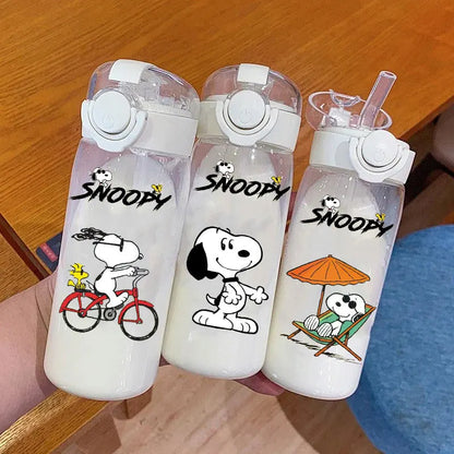 Snoopy Straw Water Cup Portable Plastic 600/400ML Charlie Browns Transparent Outdoor Large Capacity Sport Cute Water Bottle