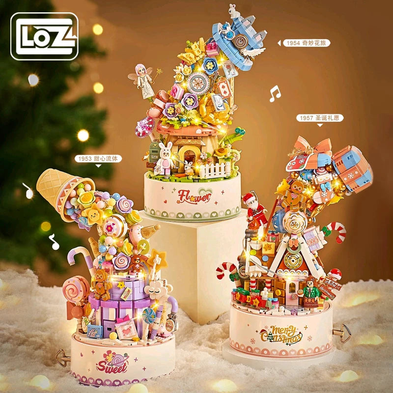 Loz Christmas Building Blocks Music Box Cabin Music Box Small Particle Assembly Toys Christmas Gifts for Boys and Girls