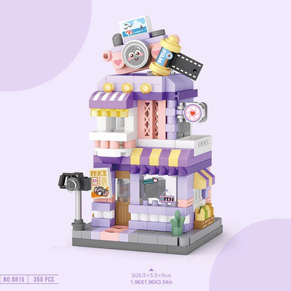 City Street View Building Block Set DIY Ice Cream Coffee Flower Shop Model Building Toy Ideal for Home Decor and Holiday Gifts