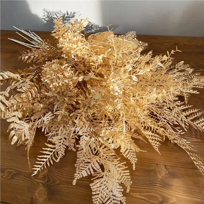 Gold Series Artificial Plants Leaf Wedding Supplies Flower Arrangement Materials Fake Floral Bouquet Christmas Home Decor Props