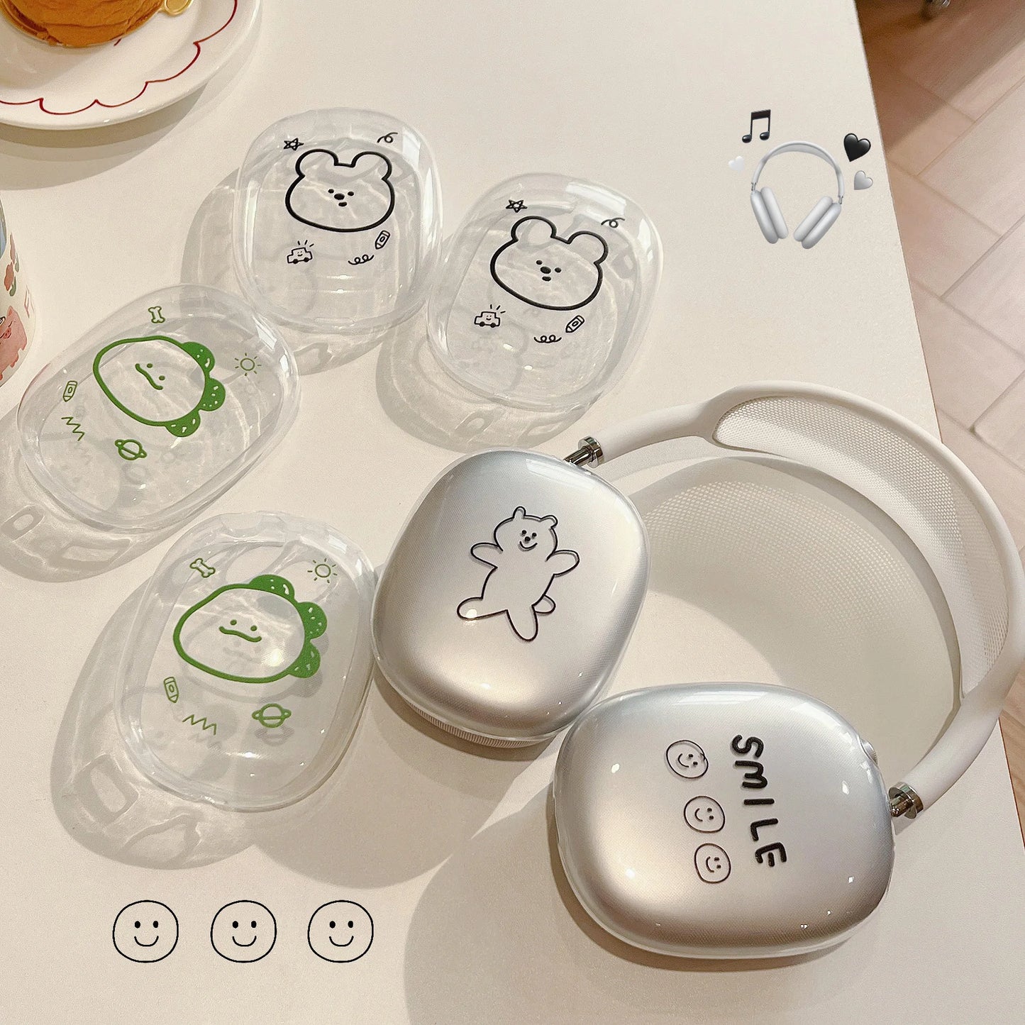 Cartoon Animal Line Graffiti Ins Smile Happy Cute Crystal Cover For Apple Airpods Max Earphone Case For Airpodmax Protective Box