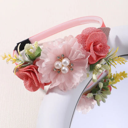 Handmade Head Flower Girls Headbands Baby Hairband Pearl Feather Wedding Princess Kids Dance Party Headwear Newborn Accessories