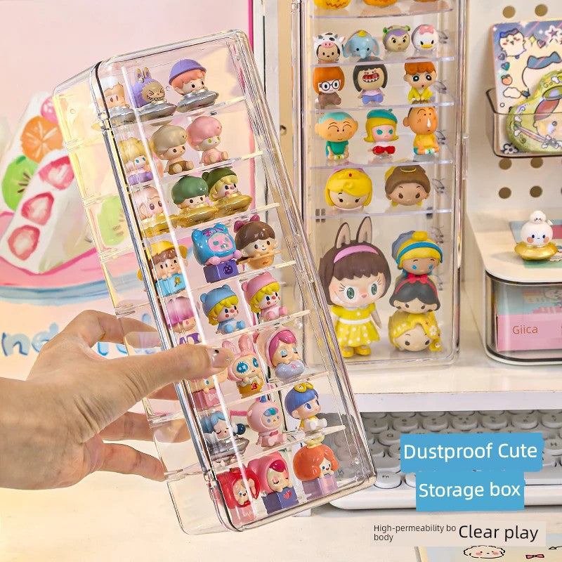 Transparent Cute Tablets Storage Box Desktop Multi-Layer Dustproof Hand-Made Blind Box Display Stand Pop Mart Small Ornaments Finishing Box