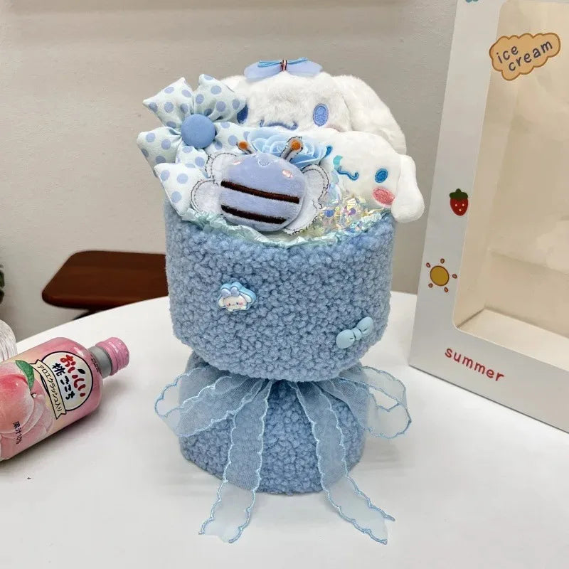 Sanrio Hello Kitty Bouquet Cute Cartoon Plush Doll Flower Cinnamoroll Kuromi My Melody Toys Flower Girl&Child Holiday Gifts