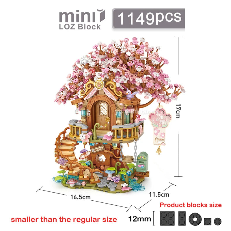 Loz Pink Romantic Cherry Blossom Treehouse Mini Particles Building Blocks Diy Tree House Sets For Children Girls Christmas Gifts